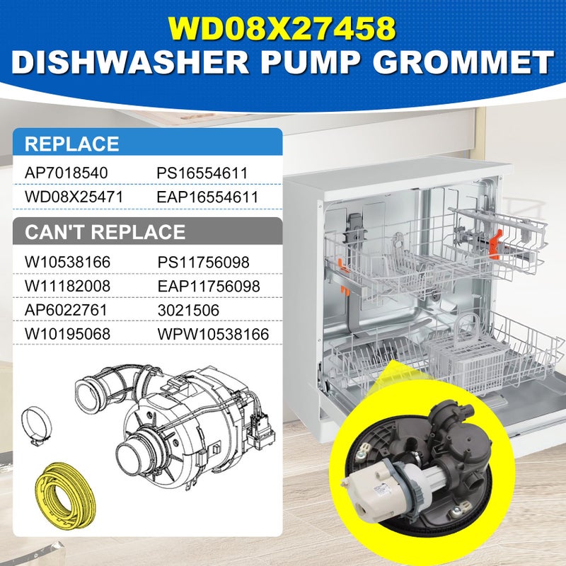 MOHTOL Wd08X27458 Dishwasher Floating Seal Assembly Compatible With Ge Hotpoint Haier Ddt700Sbn Gdf510Pgm, Dishwasher Circulation Pump Inlet Grommet Replace Ap7018540 Wd08X25471 Dishwasher Sump Gasket - Image 3